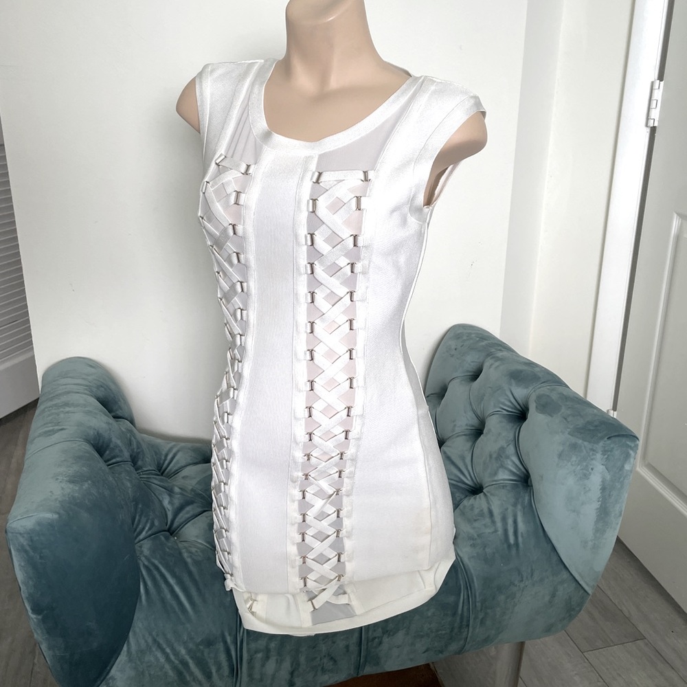 Bebe Lace Embellished Mini Dress M